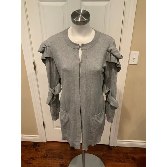 Anne Fontaine Gray Ruffle Sleeve Long Cardigan Size 4 (US) 36 (EU) - Picture 1 of 7